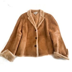 Gorgeous Vintage Worth Tan/Caramel 100% Suede Leather Shearling Jacket Size XL